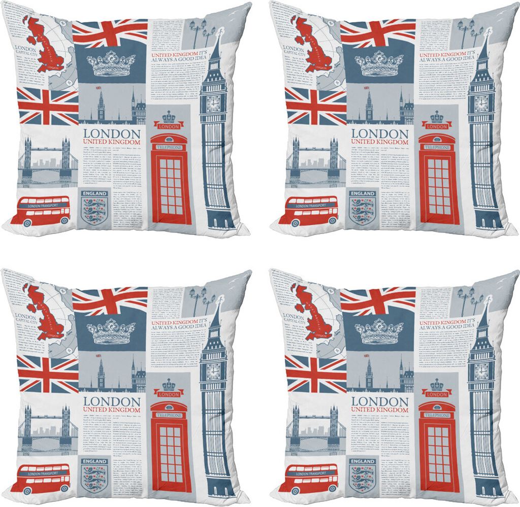 ABAKUHAUS Telefonzelle Kissenbezug Set (4 Stück), London, Vereinigtes Königreich, Moderner Doppelseitiger Digitaldruck, 45 cm x 45 cm, Schiefer-B...