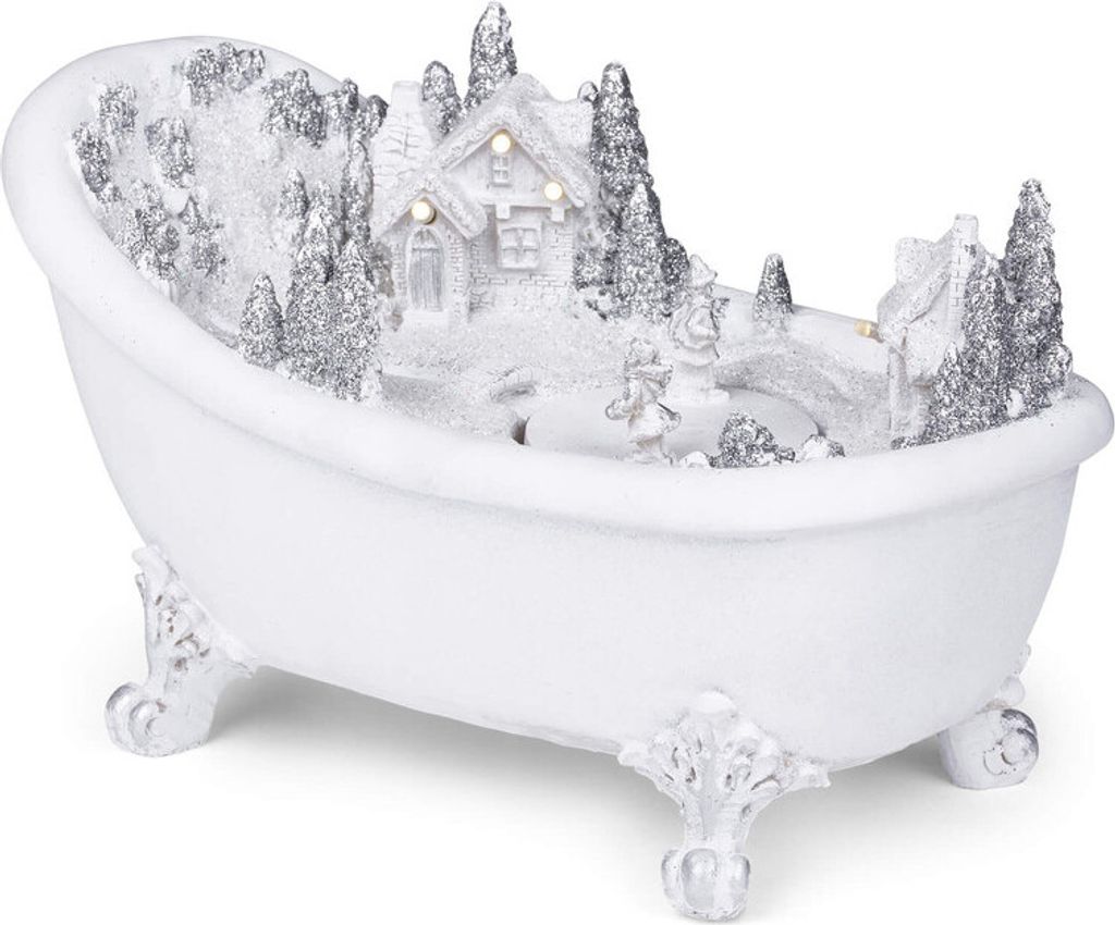 LED Deko Badewanne Bath Tub mit weihnachtlicher Szenerie batteriebetrieben Epoxy Resin Figur Tisch & Fenster Dekoration