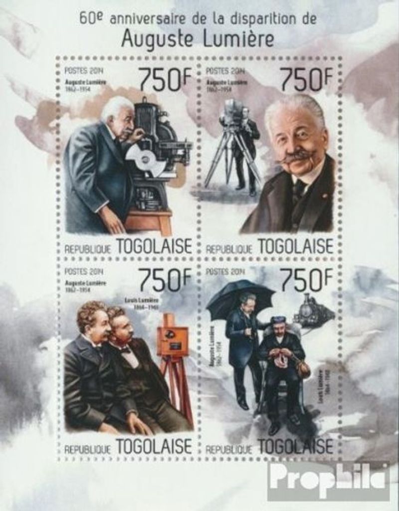 Briefmarken Togo 2014 Mi 5747-5750 Kleinbogen (kompl. Ausgabe) postfrisch August Lumiere