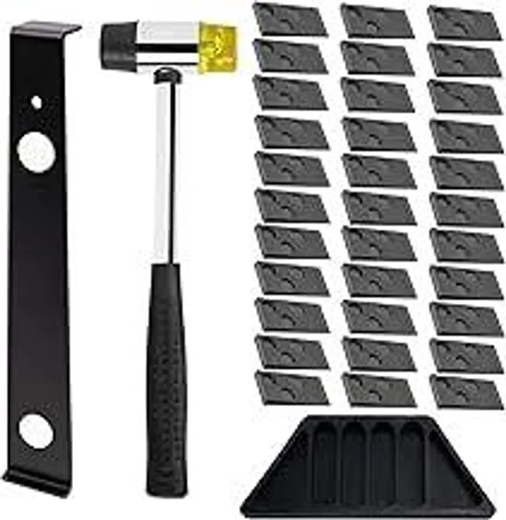Set per pavimenti in laminato - 33 guarnizioni, martello di gomma bifacciale, robusto blocco filettatore e tiranti in acciaio inossidabile per sistema a incastro Set di utensili per pavimenti