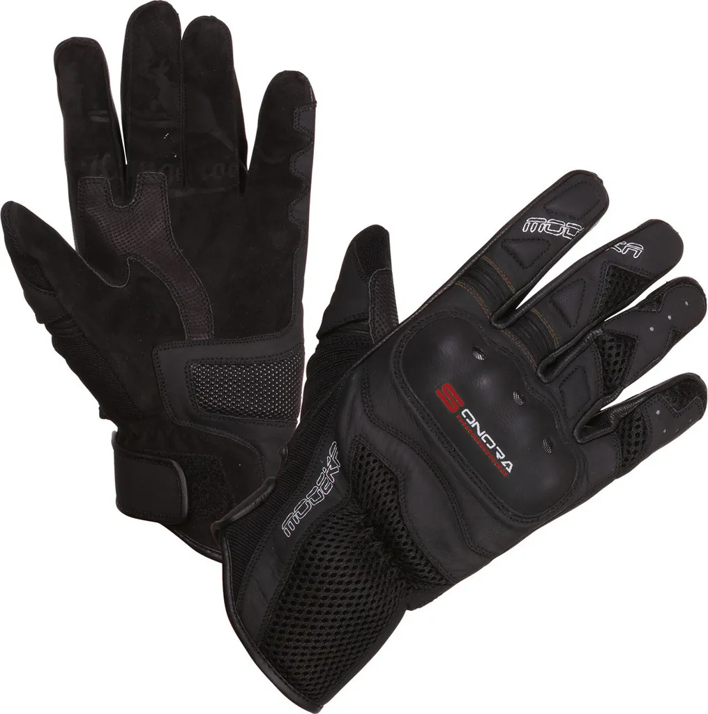 Gants de moto coqués Modeka Sonora avec paume renforcée noir rouge