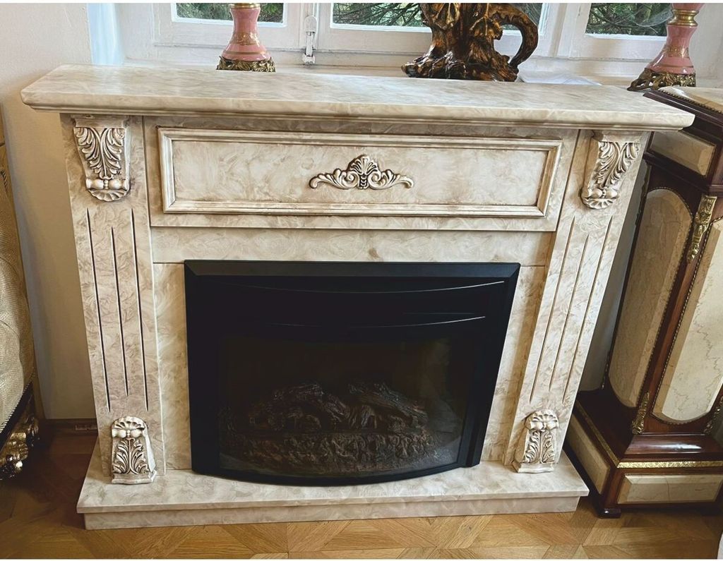 Casa Padrino Luxus Barock Elektrokamin mit Fernbedienung Creme 118 x 32 x H. 96,5 cm