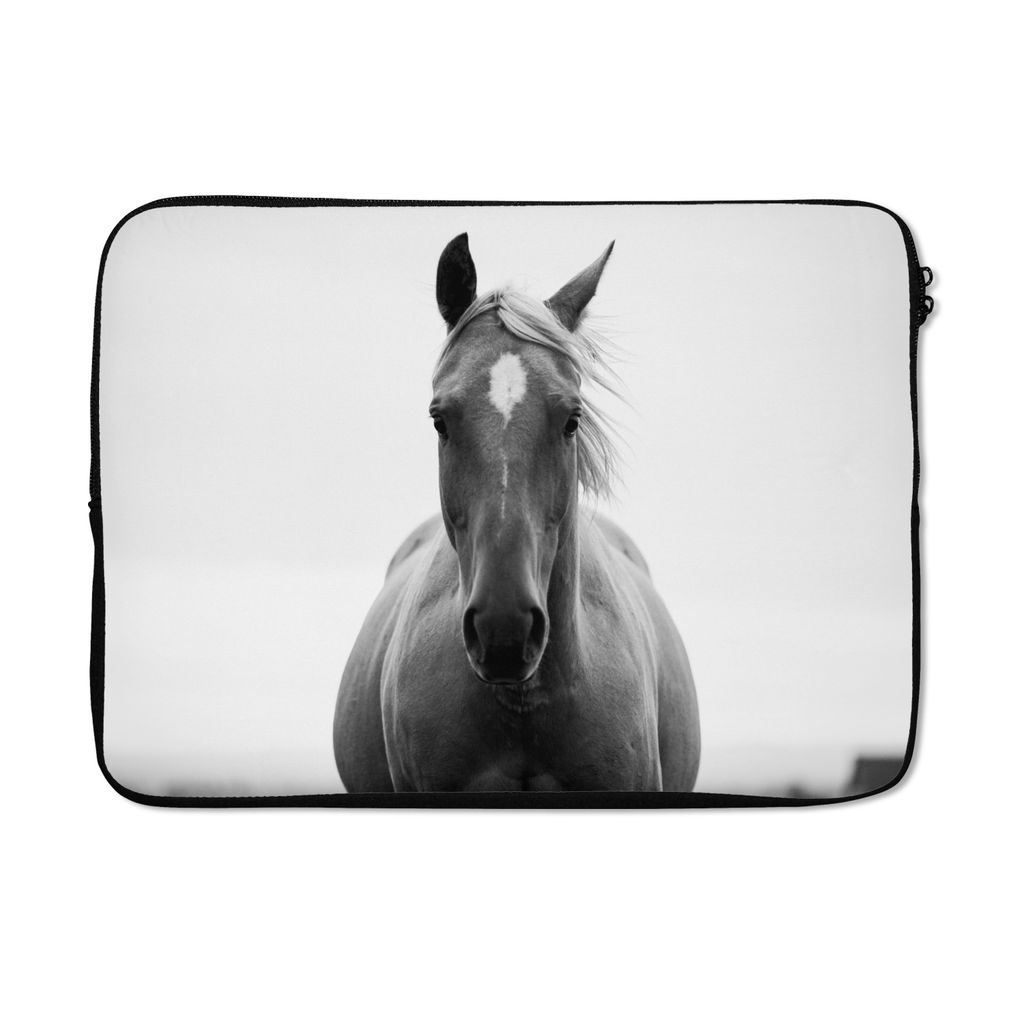 MuchoWow Laptop Hülle 13 Zoll Pferd - Tier - Schwarz - Weiß Laptoptasche - Laptophülle - Sleeve - Rundumschutz