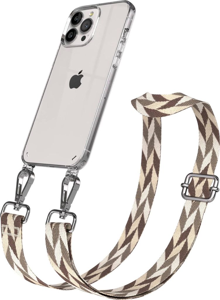 EAZY CASE Handykette - Verstellbarer Trageriemen kompatibel mit Apple iPhone 13 Pro Max, Handykordel mit transparenter Silikon-Hülle, Karabiner Si...