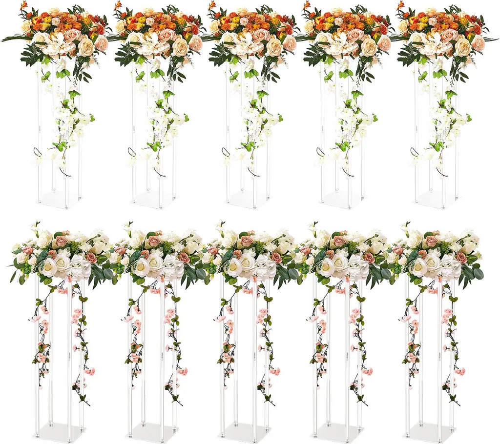 Colonne à Fleurs en Acrylique 20x20x60cm : Support Stable pour Déco Pro