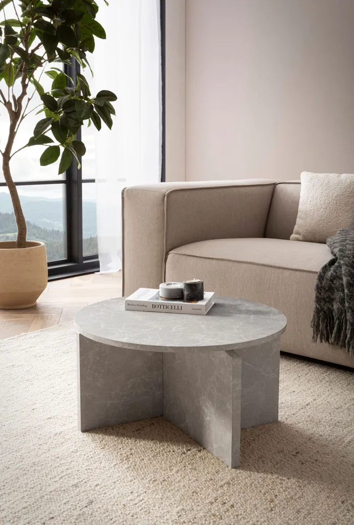 WOHNLING Table Basse Sable 60 cm Aspect Pierre Table de Salon Ronde Moderne - 2