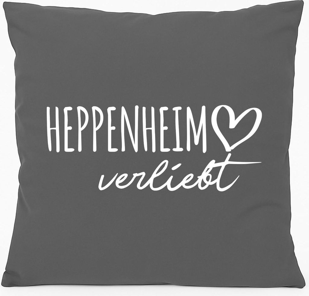 Huuraa Kissen Heppenheim Bergstraße verliebt 40x40cm mit Füllung Steel Grey Baumwolle Dekokissen Geschenkidee