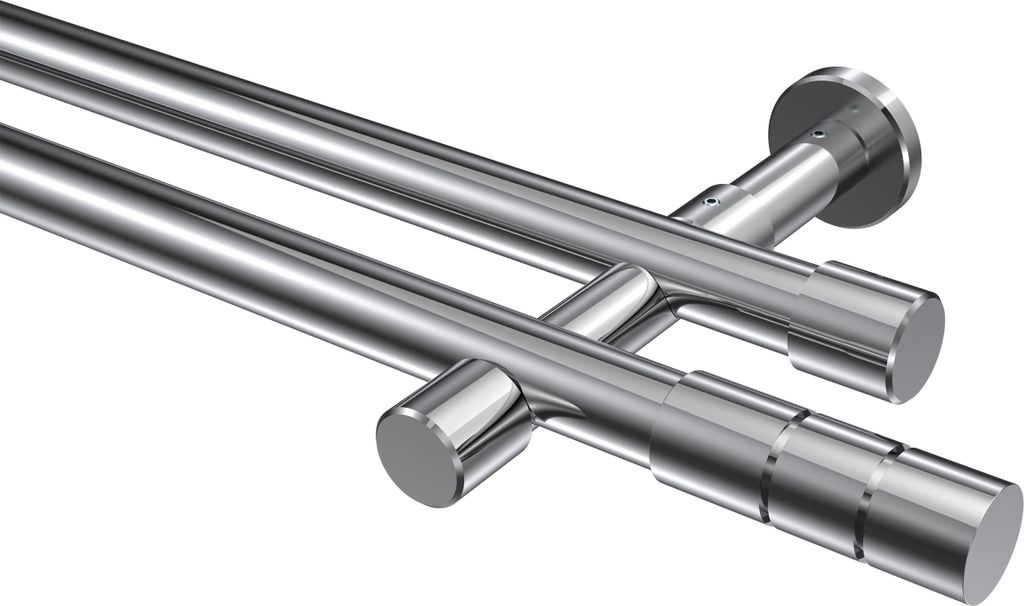 Interdeco Gardinenstange / Vorhangstange Chrom, Typ Prestige Elanto (Rillenzylinder) ohne Ringe, 20 mm Ø 2-läufig, 320 cm