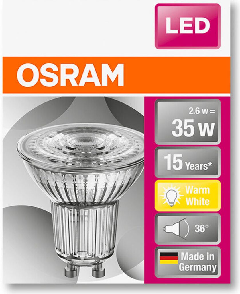 Žárovka OSRAM LED STAR PAR16 35 GU10 2,6 W čirá Obrázek produktu 10