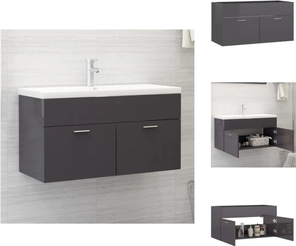 Meuble sous-lavabo vidaXL gris brillant 90x38,5x46 cm meuble de bain