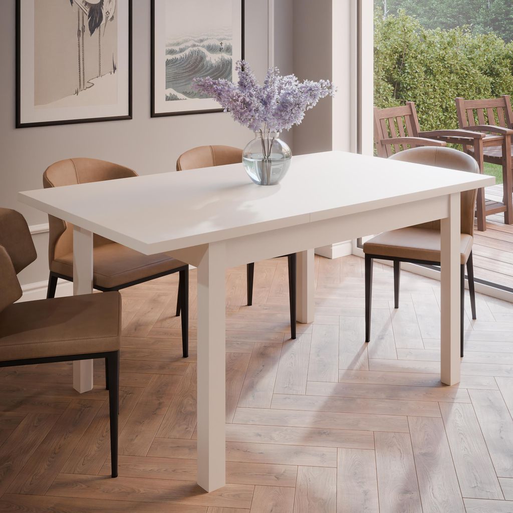 Forte OAK SQUERE Esstisch 120, eleganter Esszimmertisch, ausziehbar, Holzwerkstoff, Kaschmir / Beige, 120,4 cm (160,4) breit x 76,6 cm hoch x 80 cm...
