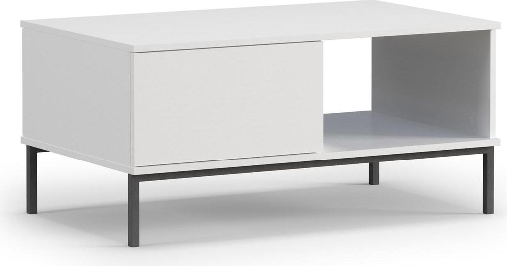 Couchtisch Querty, Breite 100 cm, inklusive 2x Schubladen mit Methode "push to open", mit Metallbeine (Farbe: Weiß)