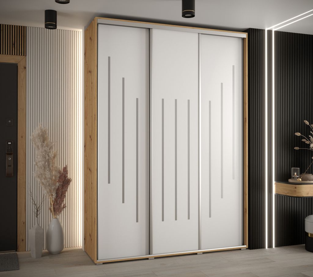 Kleiderschrank ASIRI 8 - 170/45 cm, Artisan-Eiche / Weiß / Silber