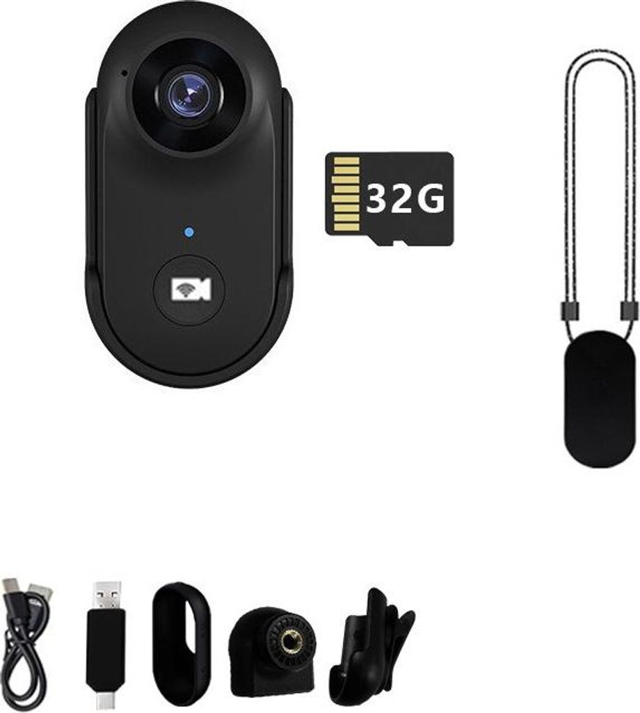 INF A100+ Schwarze Mini-Action-Kamera mit Magnet-Kit & 32G TF Karte