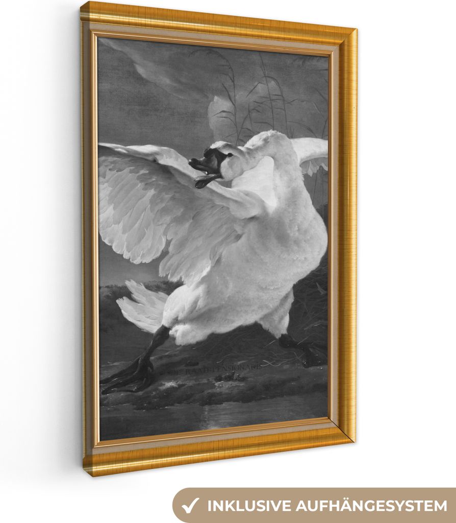 OneMillionCanvasses - Leinwandbilder - 90x140 cm, Der gefährdete Schwan - Alte Meister - Liste - Gold, Wandbilder Kunstdruck Wanddekoration - Wa...