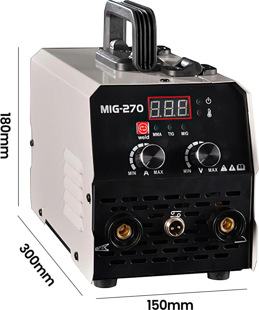 3-in-1 MIG Schweißgerät - MIG-270 Inverter Schweißmaschine - 220V - MIG/TIG/MMA - Gaslos - Tragbar - LED Digitalanzeige