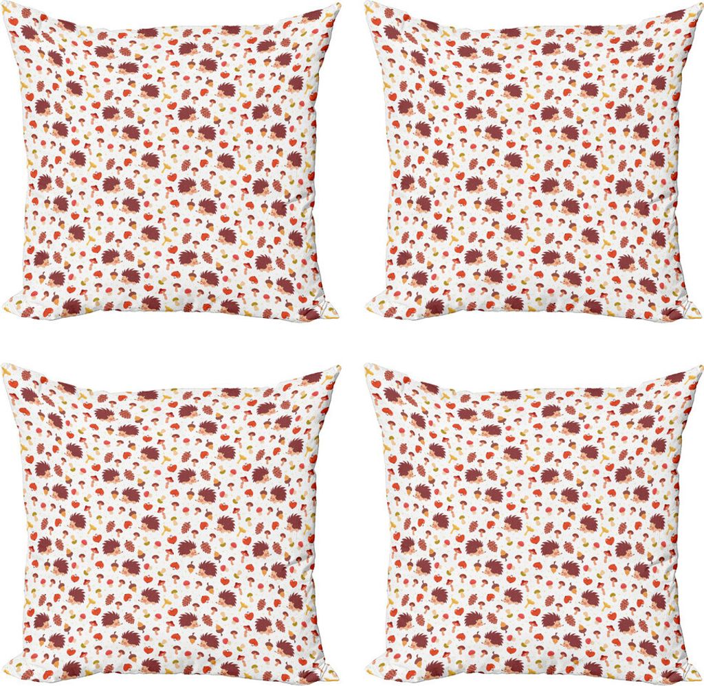 ABAKUHAUS Pilz Kissenbezug Set (4 Stück), Herbst Hedgehog Acorns, Moderner Doppelseitiger Digitaldruck, 45 cm x 45 cm, Mehrfarbig