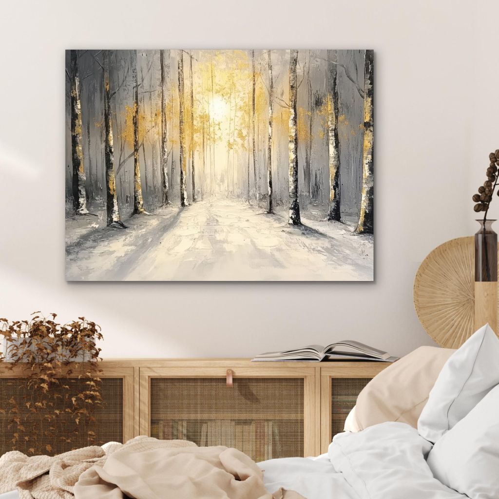 MuchoWow Wanddekoration Metall Metallbild Wandkunst 80x60 cm Winter - Abstrakt - Schnee - Natur - Sonne MuchoWow Aluminium Gemälde - Alubild