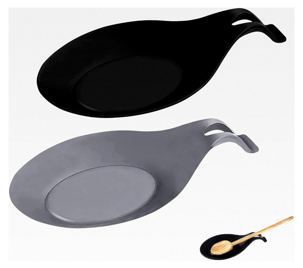 2 Stück Silikon Löffelablage, Küchenlöffelhalter in Schwarz und Grau, für Küche, Zuhause und Restaurant