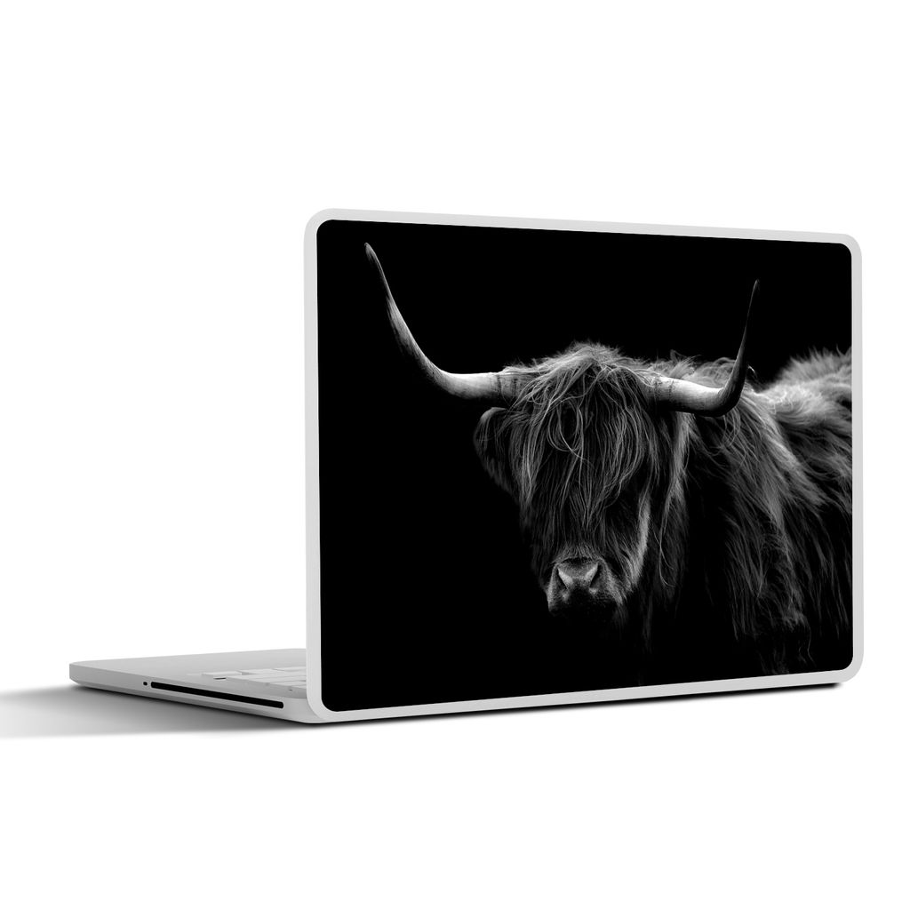MuchoWow Laptop Aufkleber Sticker Cover Schottischer Highlander - Hörner - Schwarz - Tiere - Natur - Wild - Kuh 30x22 cm - Laptop-Sticker