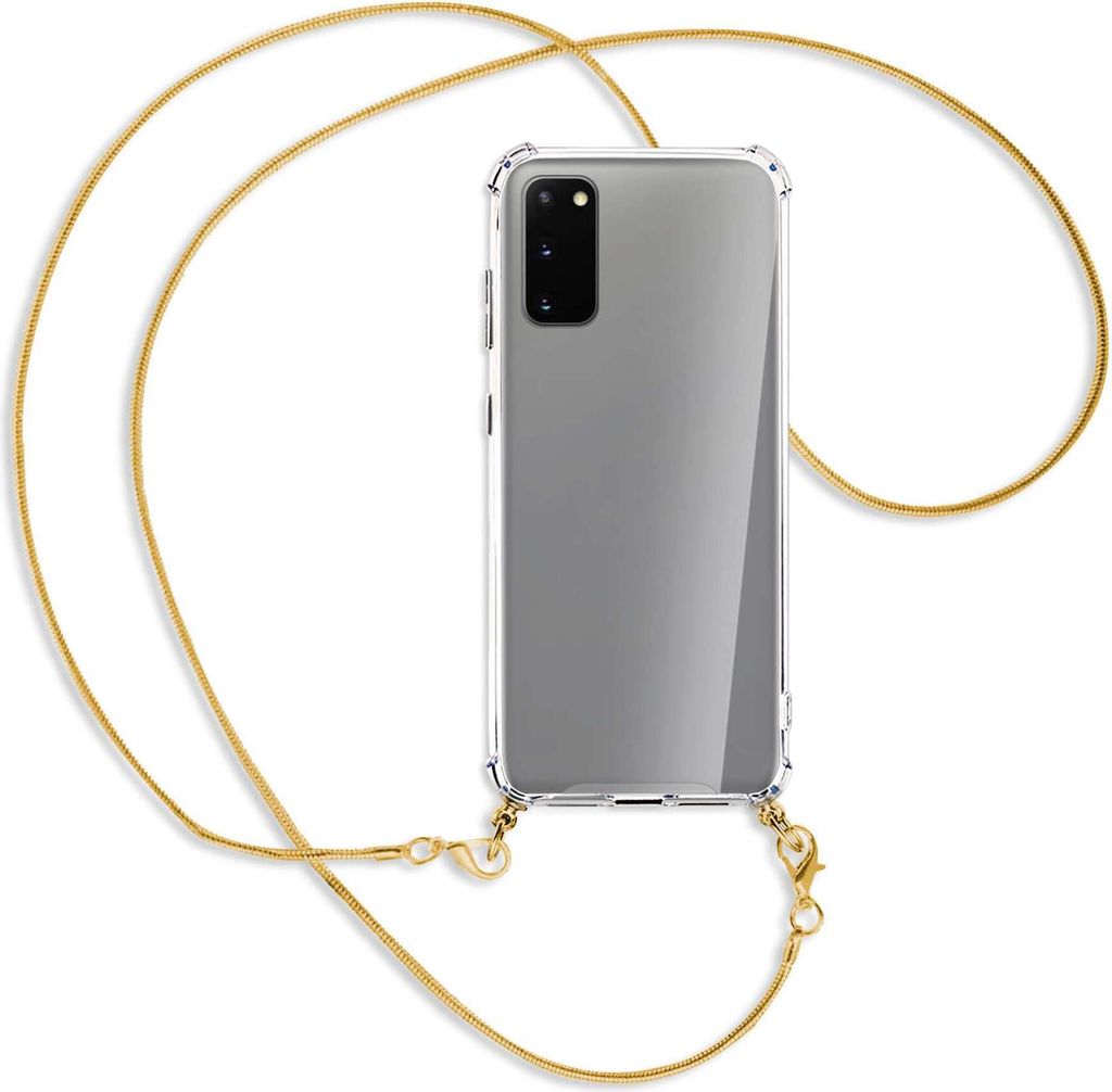 Handykette Backcover-Schutzhülle mit Band (Metall goldfarben) für Samsung Galaxy S20 (G980) - goldfarbene Kette Snake