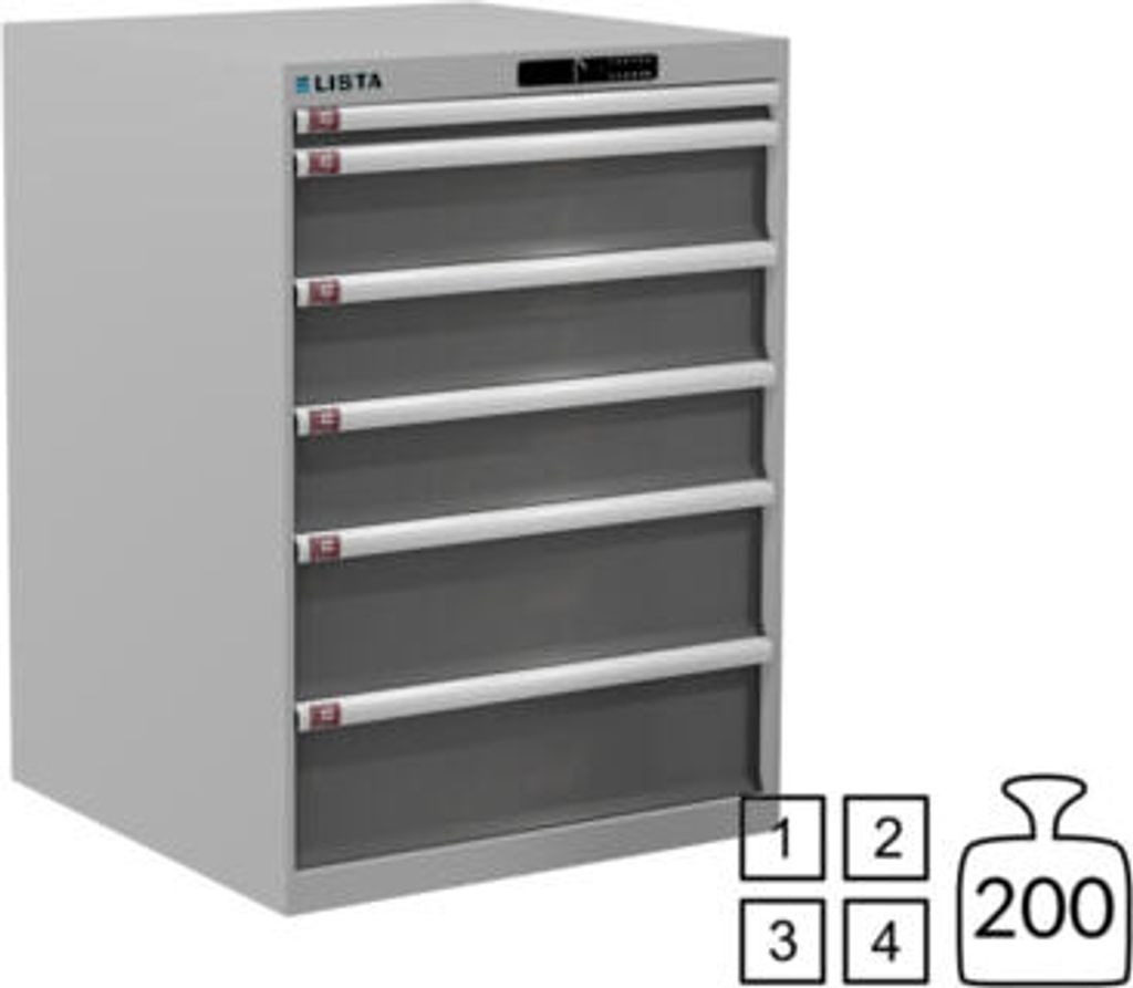 Lista Schubladenschrank - 78.171.519 - 1.000x717x725 mm (HxBxT) - 6 Schubladen - 200 kg - Code Lock - RAL 7035/NCS S 6502-B