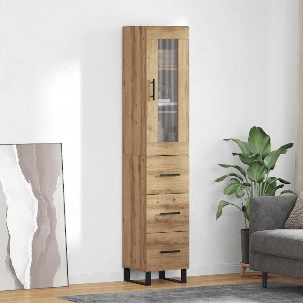 "Schlussverkauf" Highboard 1 PC - Anrichte/Sideboard - Mit Stauraum - Artisan-Eiche 34,5x34x180 cm Holzwerkstoff C6756