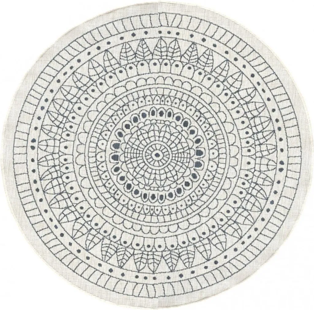 Tapis de Jardin Rond 200 cm Double Face Crème et Gris pour Terrasse - 6