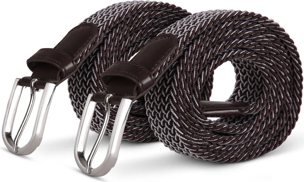 cintura elastica hemmy ( confezione da 2 ) 85cm "brown & grey" cintura intrecciata molte varianti - cintura in tessuto elastico cintura elastica senza fori unisex