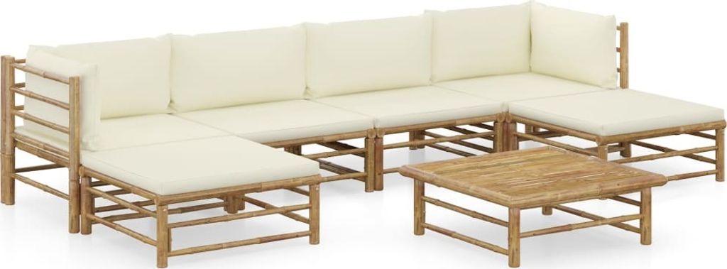 7-tlg. Garten-Lounge-Set mit Cremeweißen Kissen Bambus