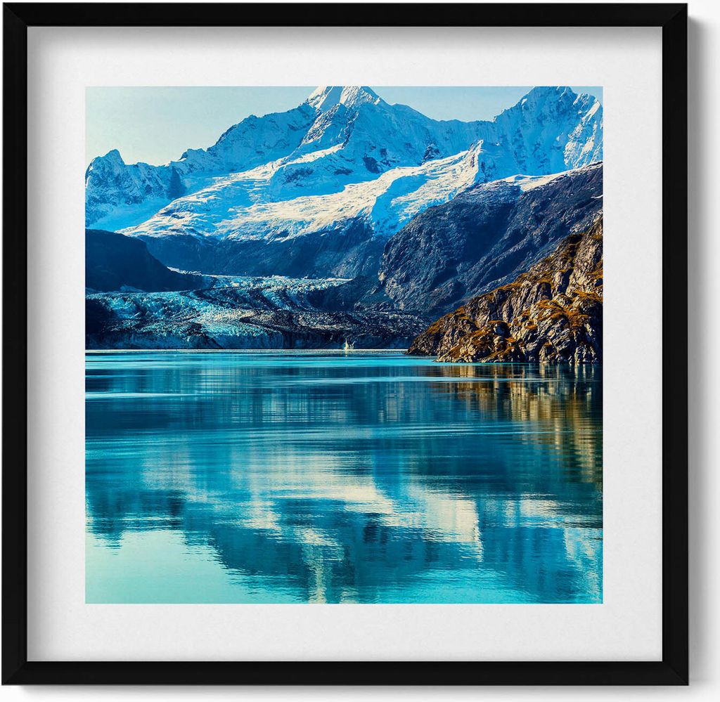 Schöne Landschaft eines Bergsees– Wandbild mit Rahmen – Gerahmtes Bild – Wanddekoration – 50x50 cm – Schwarz Rahmen