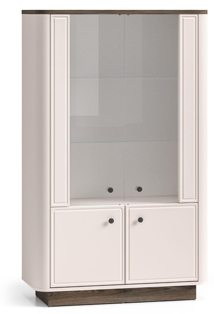Selsey Vilavio – Vitrine niedrig, 4-türig mit LED, Kaschmirgrau/Eichenoptik Dunkel, 92 cm