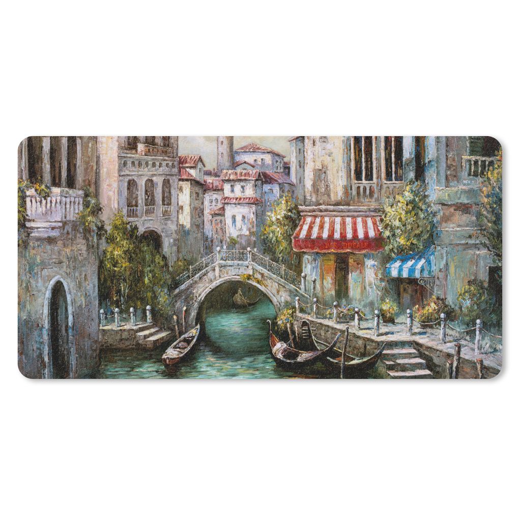 MuchoWow Mauspad Mousepad Gemälde - Öl - Wasser - Graben - Italien 60x30 cm - Mousepads - Maus Mat - Pad - Mausunterlage - Nachhaltig