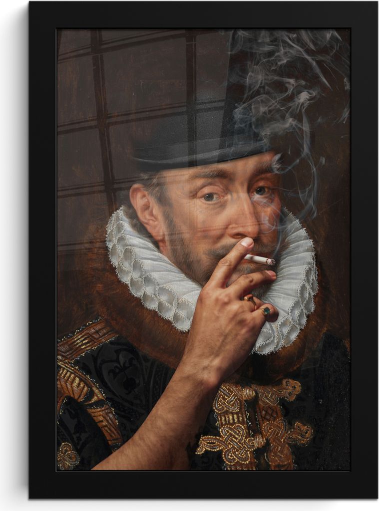 MuchoWow MuchoWow Gerahmtes Poster Wilhelm von Oranien - Adriaen Thomasz - Zigaretten - Rauchen 20x30 cm - Poster mit zchwarzem Bilderrahmen - ...