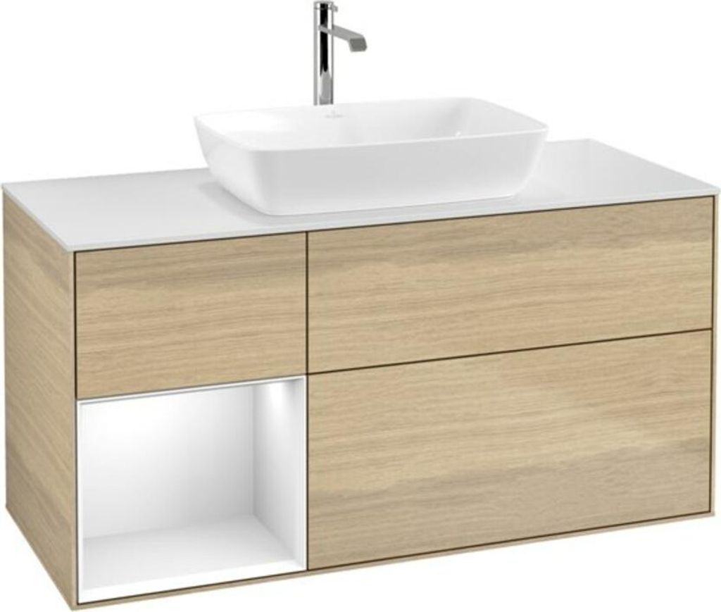 V&B Waschtischunterschrank Finion 120cm, Pl wh. m, Reg glo wh. Lac, Oa ven