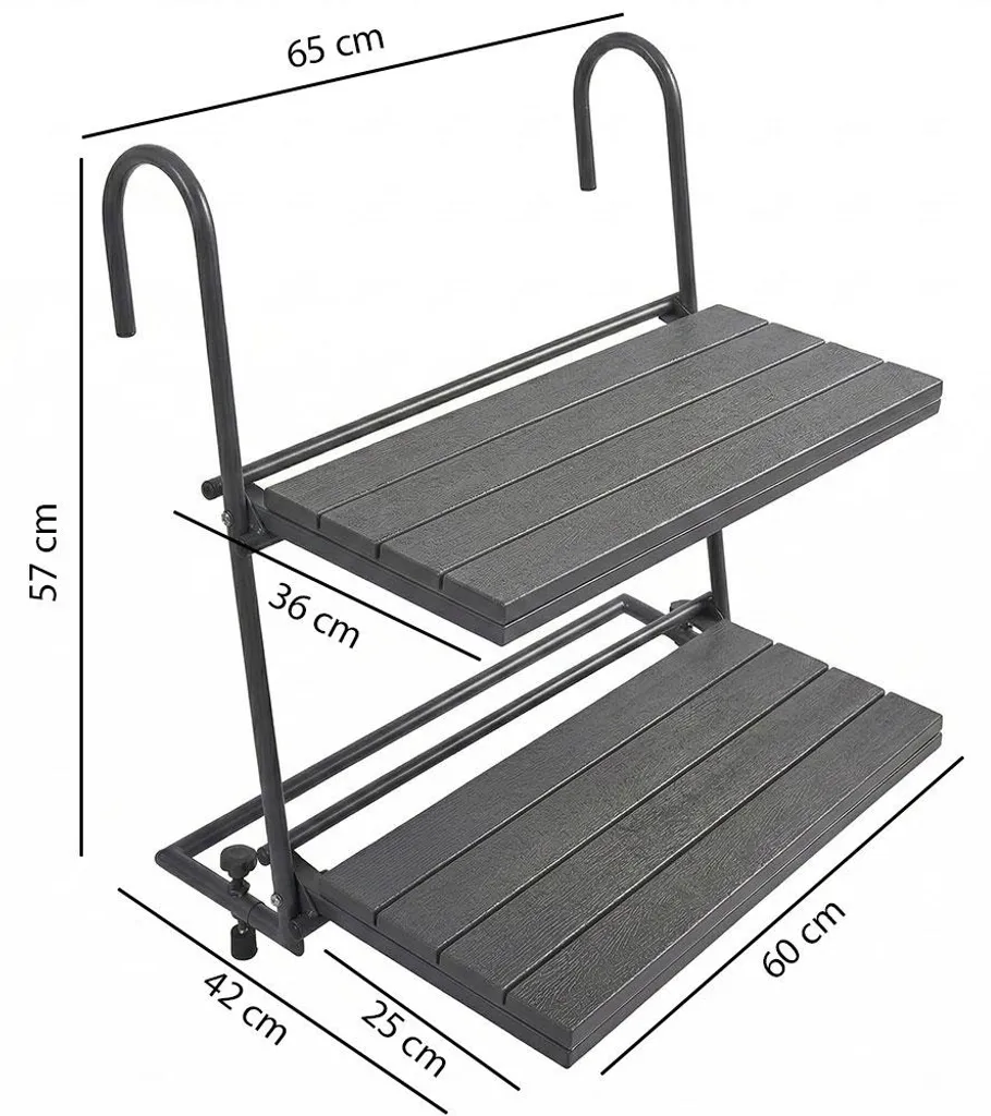 Table de balcon pliable Ninfa aspect bois, structure acier robuste