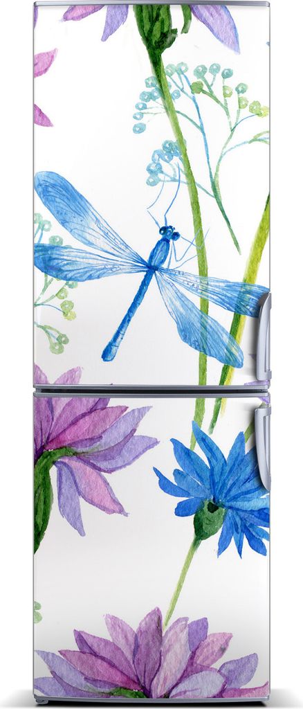 Tulup Kühlschrankdekoration - Magnetmatte - 70 cm x 190 cm - Magnet auf dem Kühlschrank - Blumen Und Libellen