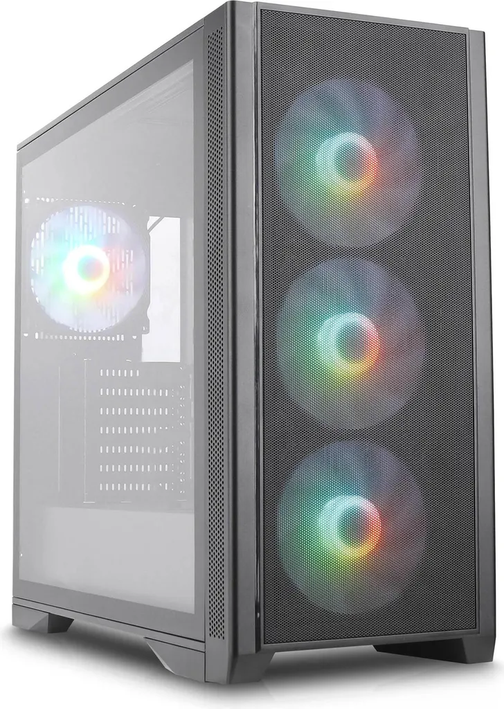 Boîtier PC Tour Midi Gaming avec Façade Mesh et Fenêtre en Verre Trempé