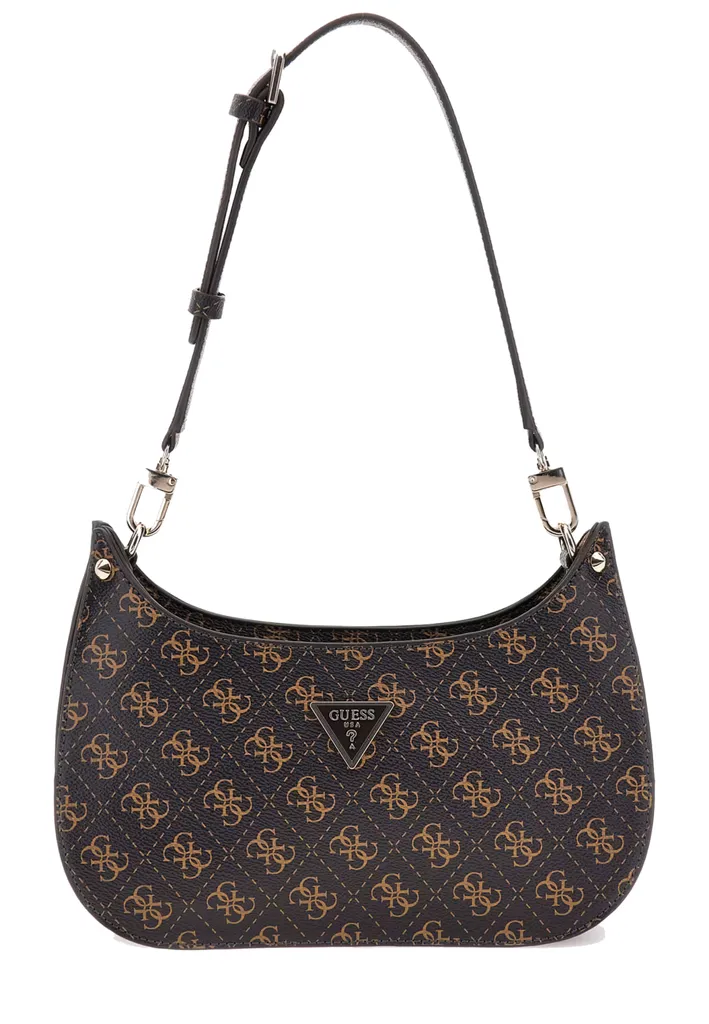 Sac à bandoulière GUESS Meridian 4G Logo marron avec fermeture éclair zippée