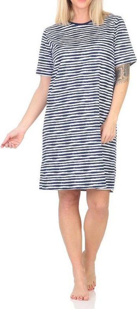Normann Damen kurzarm Nachthemd in maritimer Optik - auch in Übergrößen ; Allover1 , 36