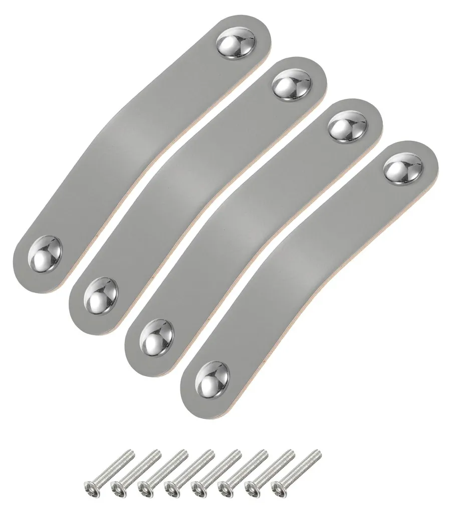 Poignées cuir pour rénovation meuble gris argent entraxe 96 mm lot 4
