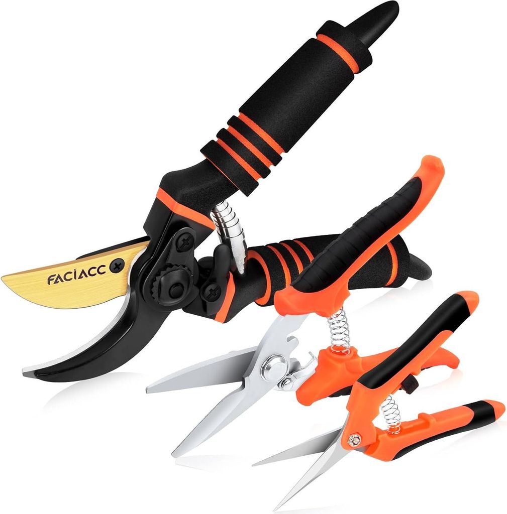 3-teilige Gardena Gartenscheren Set mit SK5 Stahlklingen zum Schneiden von frischen Holzästen - Professionelle Hand-Schneiderscheren für Pflanzen...