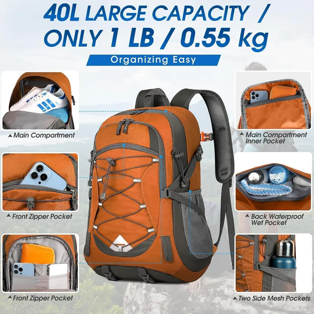 Sac à dos de randonnée 40L avec textile étanche et structure pliable - 2
