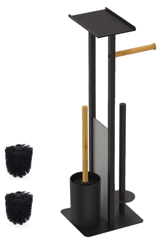 Porte-Brosse WC en Bambou et Métal avec Tête de Balai Interchangeable