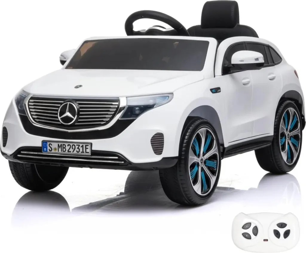 Mercedes Enfant EQC400 12V Blanche - Pneus EVA Silencieux et Siège en Cuir