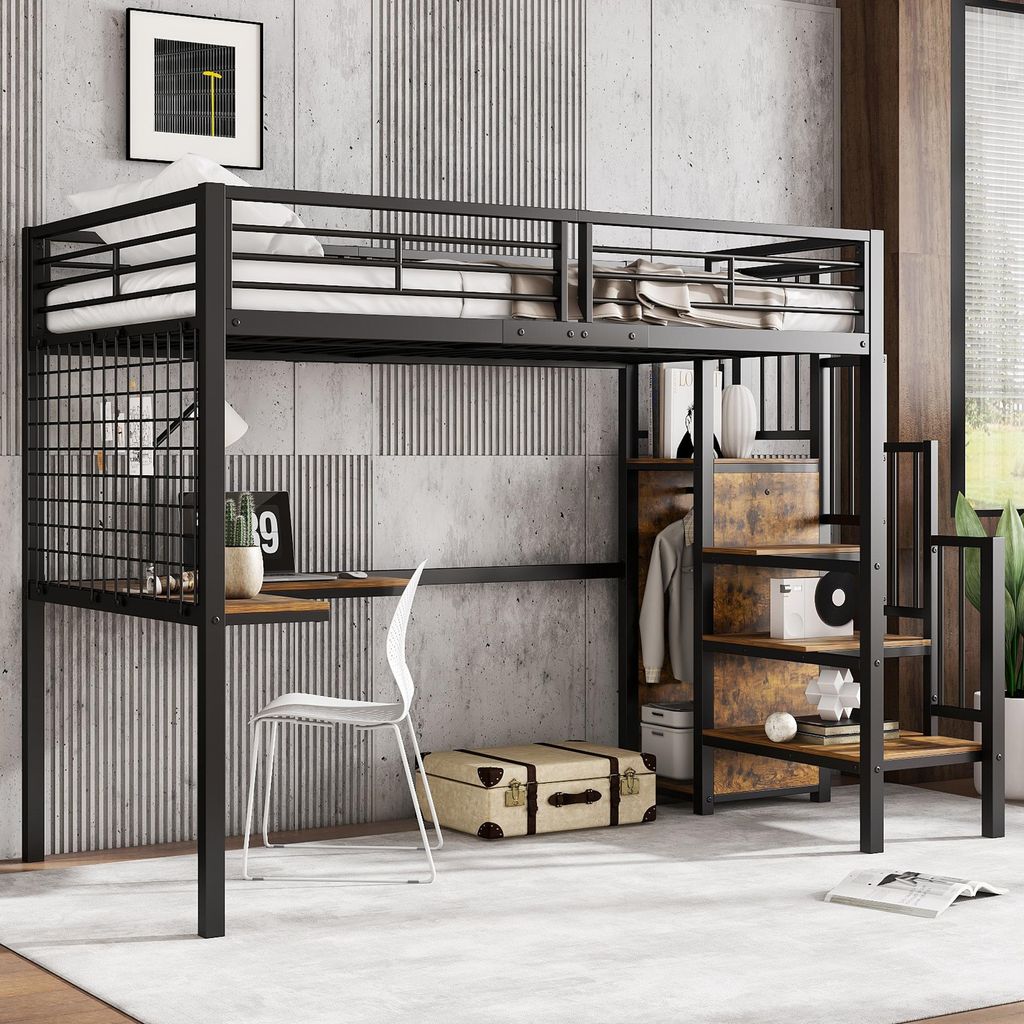 OKWISH Lit Mezzanine 90x200 cm - Lit Junior En Métal Avec Image du produit 