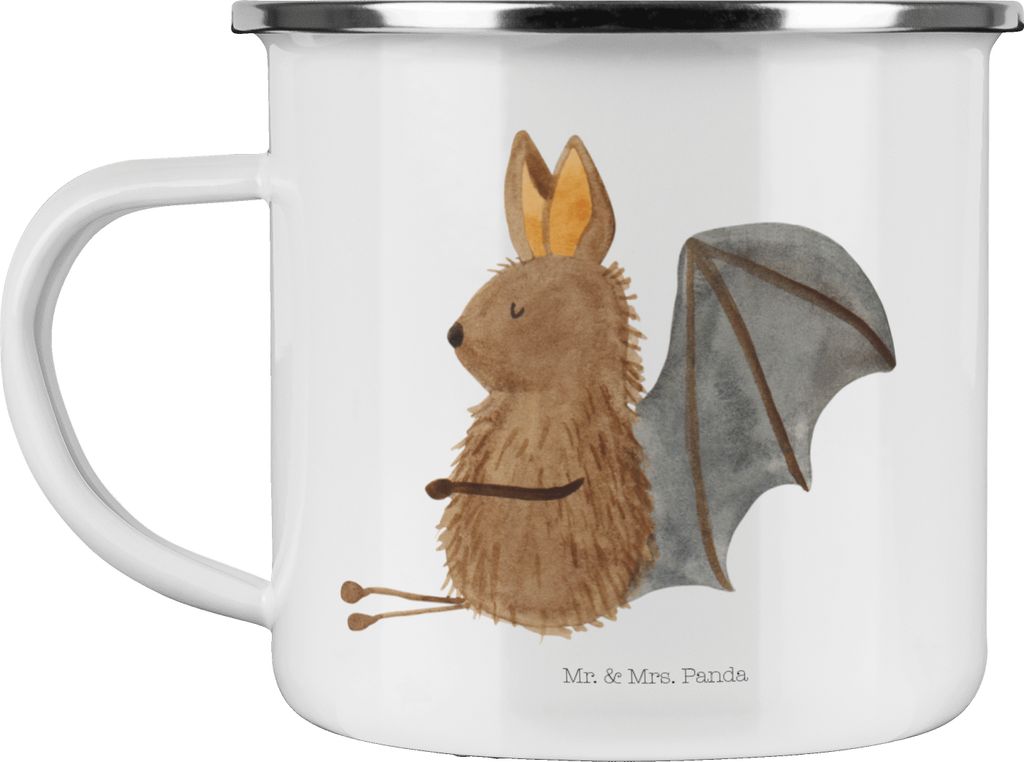 Mr. & Mrs. Panda Haferl Fledermaus Sitzen - Weiß - Geschenk, Pott, Teebecher, Emaille Tasse, Motivation, Teetasse, Entspannen, Lustige Sprüche, b...