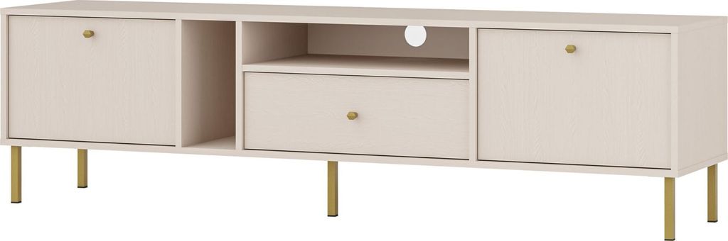 Selsey Oktio - TV-Möbel 2-türig mit Regalen und Schublade, sandbeige, 180 cm