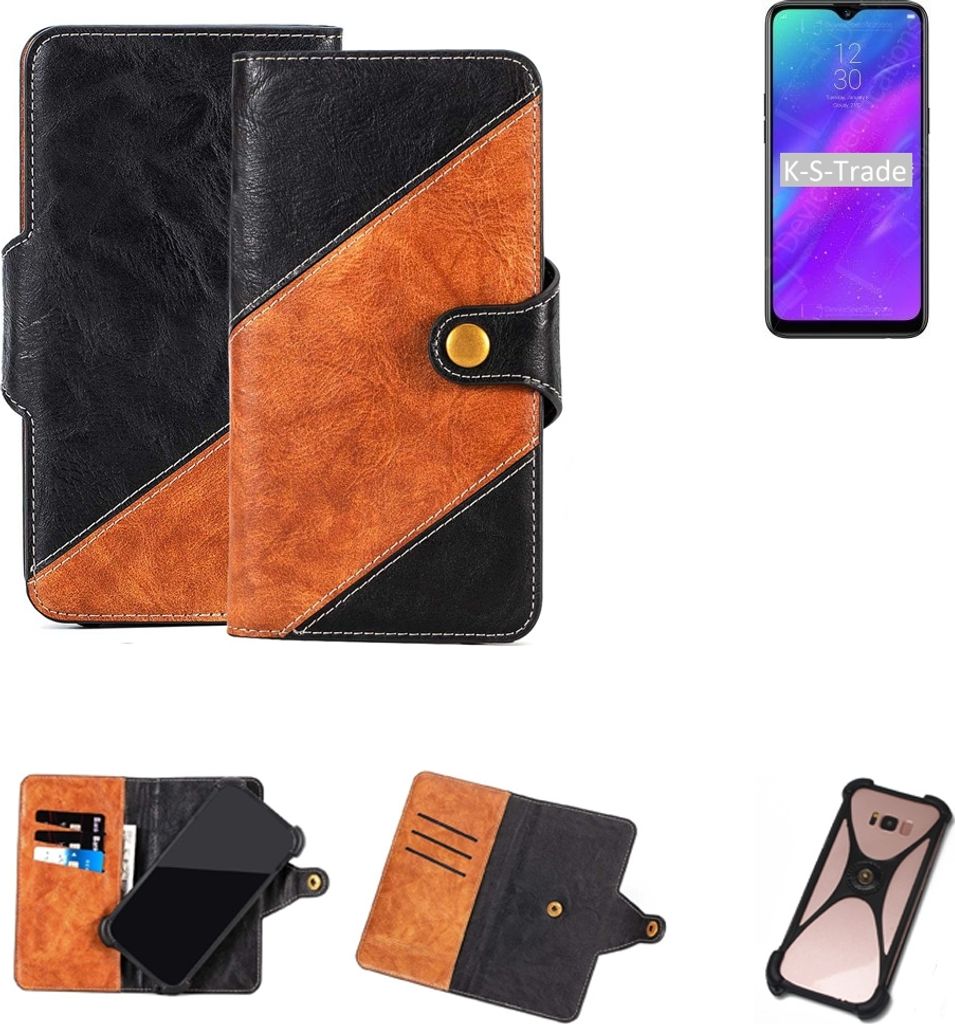 K-S-Trade Handyhülle Schutzhülle Bookstyle Case Wallet-Case kompatibel mit Oppo Reno Lite Handy Cover Bumper Klapphülle schwarz hellbraun 1x