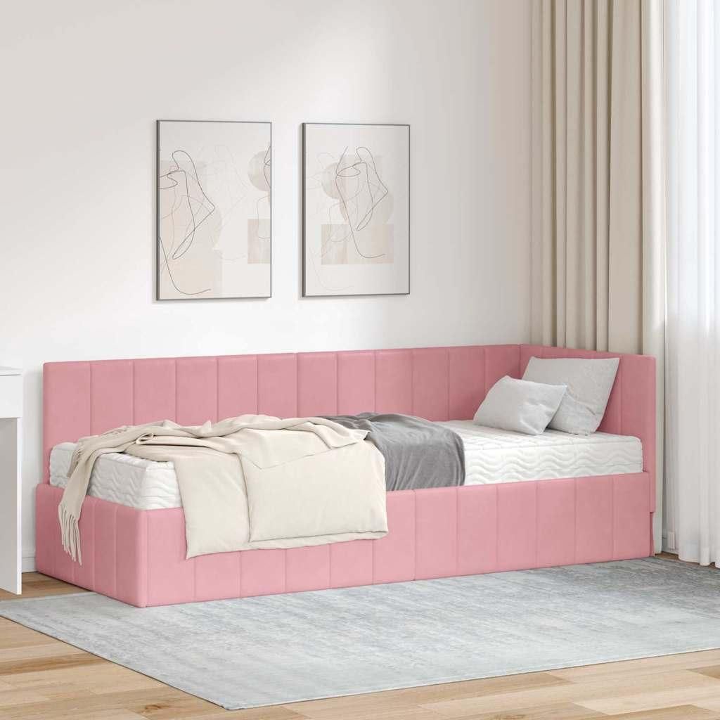 Design Möbel Eckbettgestell mit Matratze mit Kopfteil Rosa 80 x 200 cm Samt 2025 Neu73955